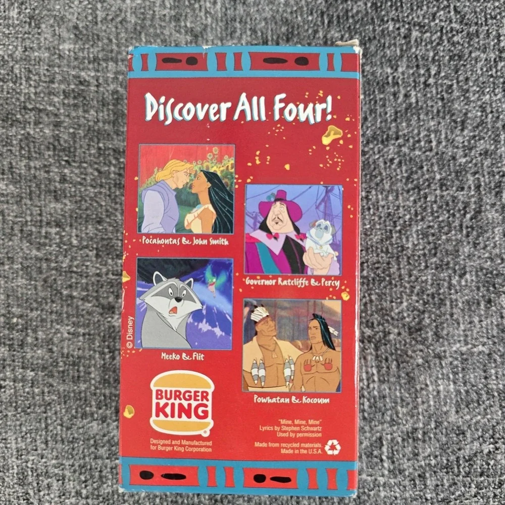 Disney Burger King POCOHANTAS Childrens Plastic Cup GOVERNOR RATCLIFFE Vtg NIB